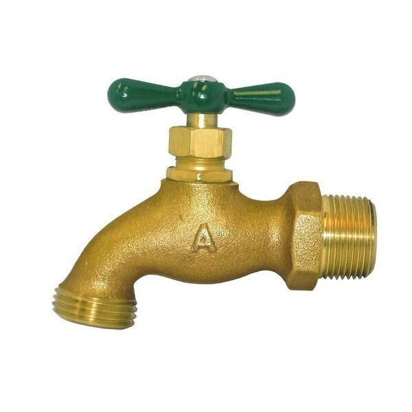 1/2 Inch MIP x 3/4 Inch GHT SSS Brass Hose Bibb, ARROWHEAD, Thrifco Plumbing, Mfr#: 6415099